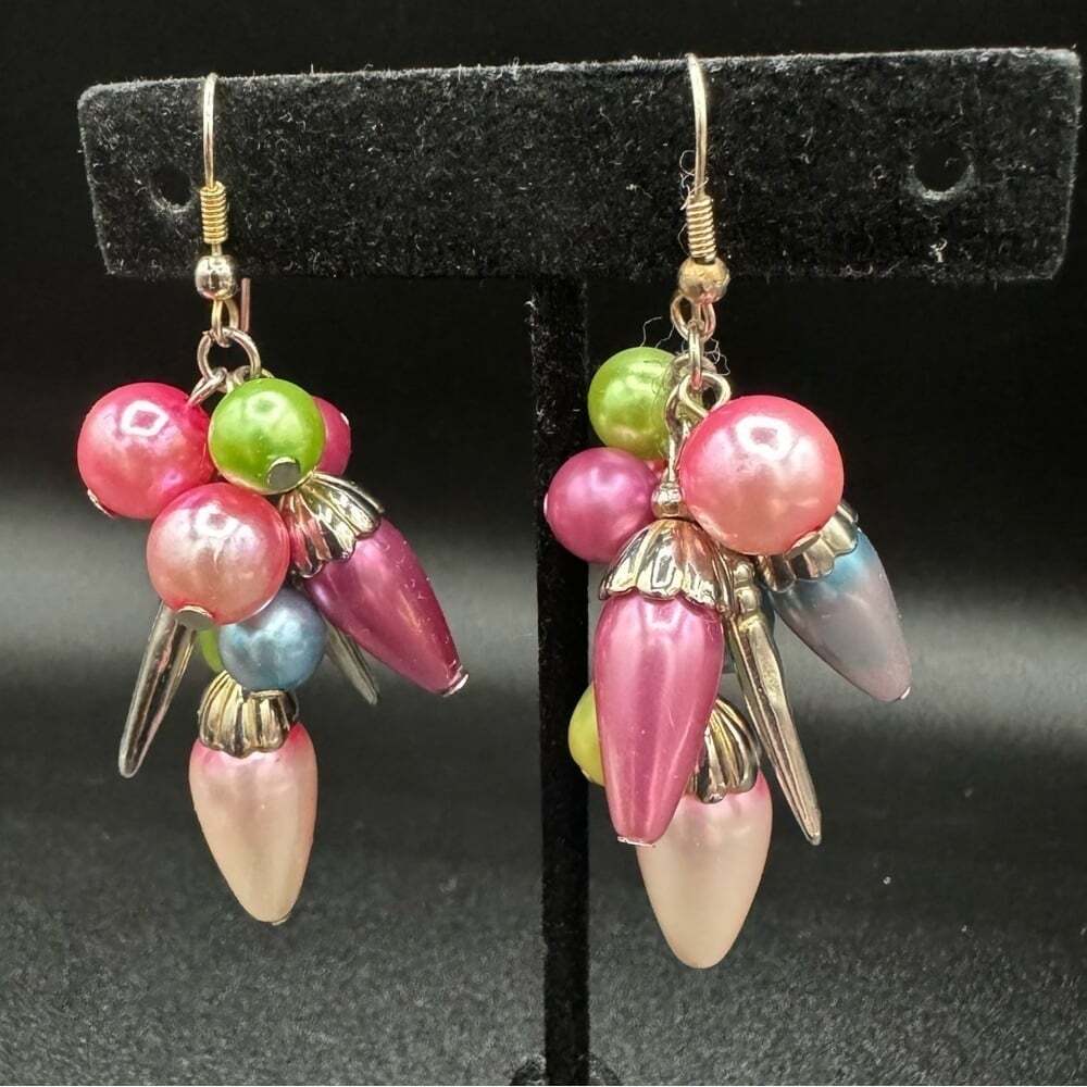 Chunky Colorful Cha-Cha Pink, Green and Blue Fun Earrings